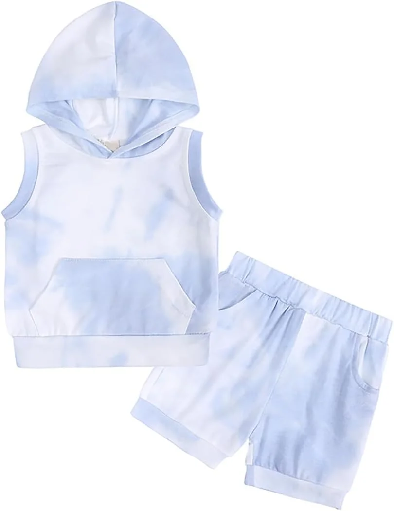 ست لباس تابستانی بچگانه طرح تایلندی Symunnia، تاپ کلاه دار آستین حلقه ای و شلوارک جیب دار، 2 تکه