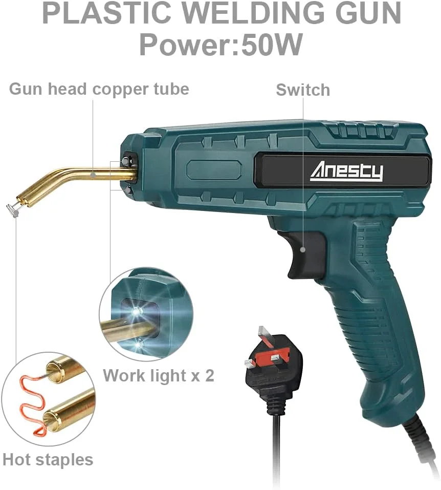 دستگاه جوش پلاستیک GZDtdsd، کیت جوشکار تعمیر پلاستیک، کیت تعمیر سپر خودرو با 800 عدد منگنه گرم تخت/موجی/گوشه داخلی و خارجی برای تعمیر پلاستیک شکسته و ترک خورده