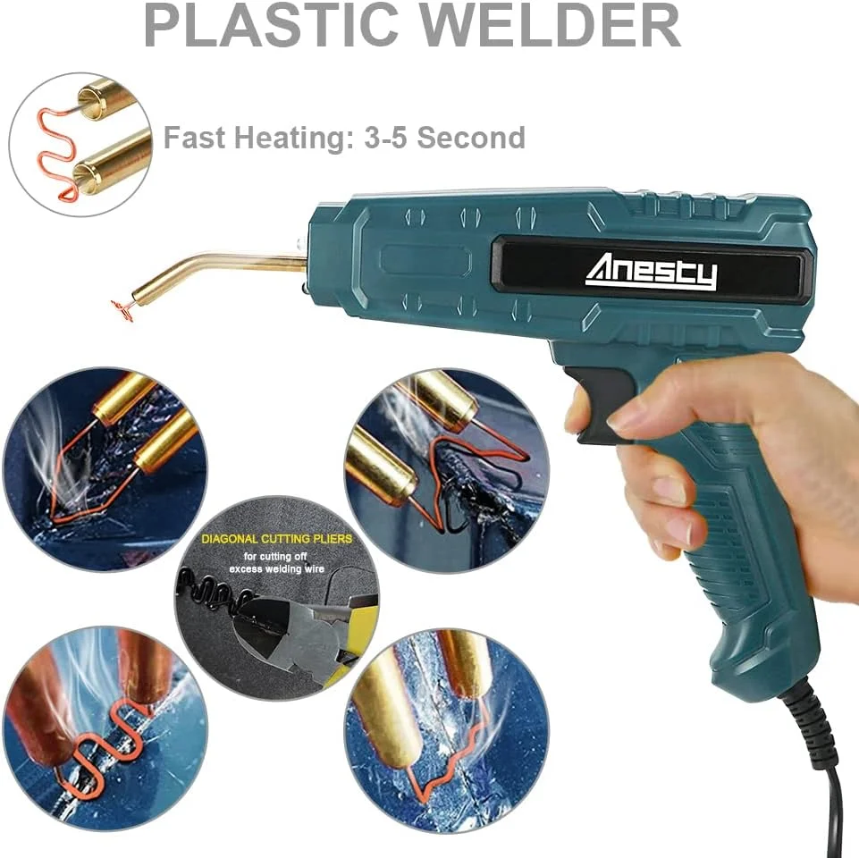 دستگاه جوش پلاستیک GZDtdsd، کیت جوشکار تعمیر پلاستیک، کیت تعمیر سپر خودرو با 800 عدد منگنه گرم تخت/موجی/گوشه داخلی و خارجی برای تعمیر پلاستیک شکسته و ترک خورده