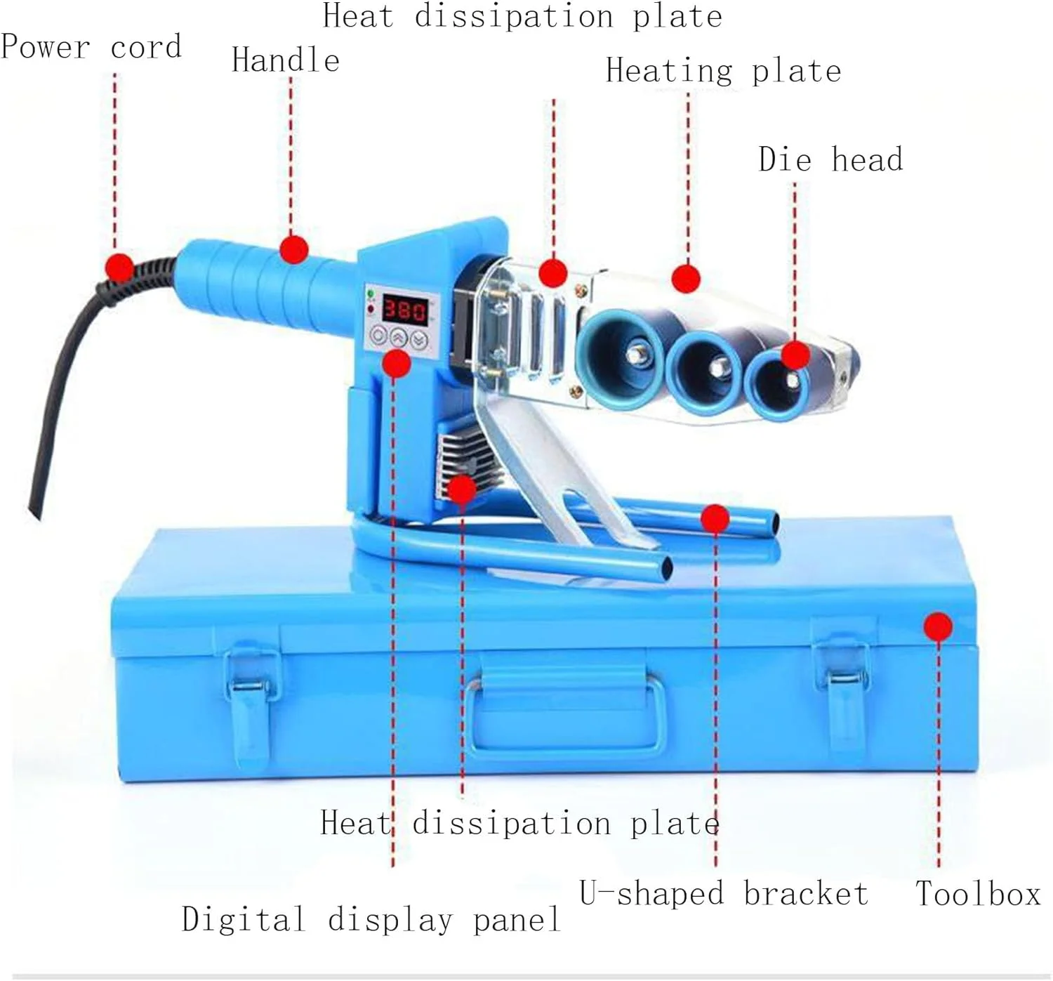 دستگاه جوش لوله پلاستیکی HYZHANHONG، دستگاه جوش فیوژن لوله Pe/Pb/Ppr با نمایشگر دیجیتال هوشمند، اتلاف حرارت دوگانه، همراه با قیچی و پوسته آهنی