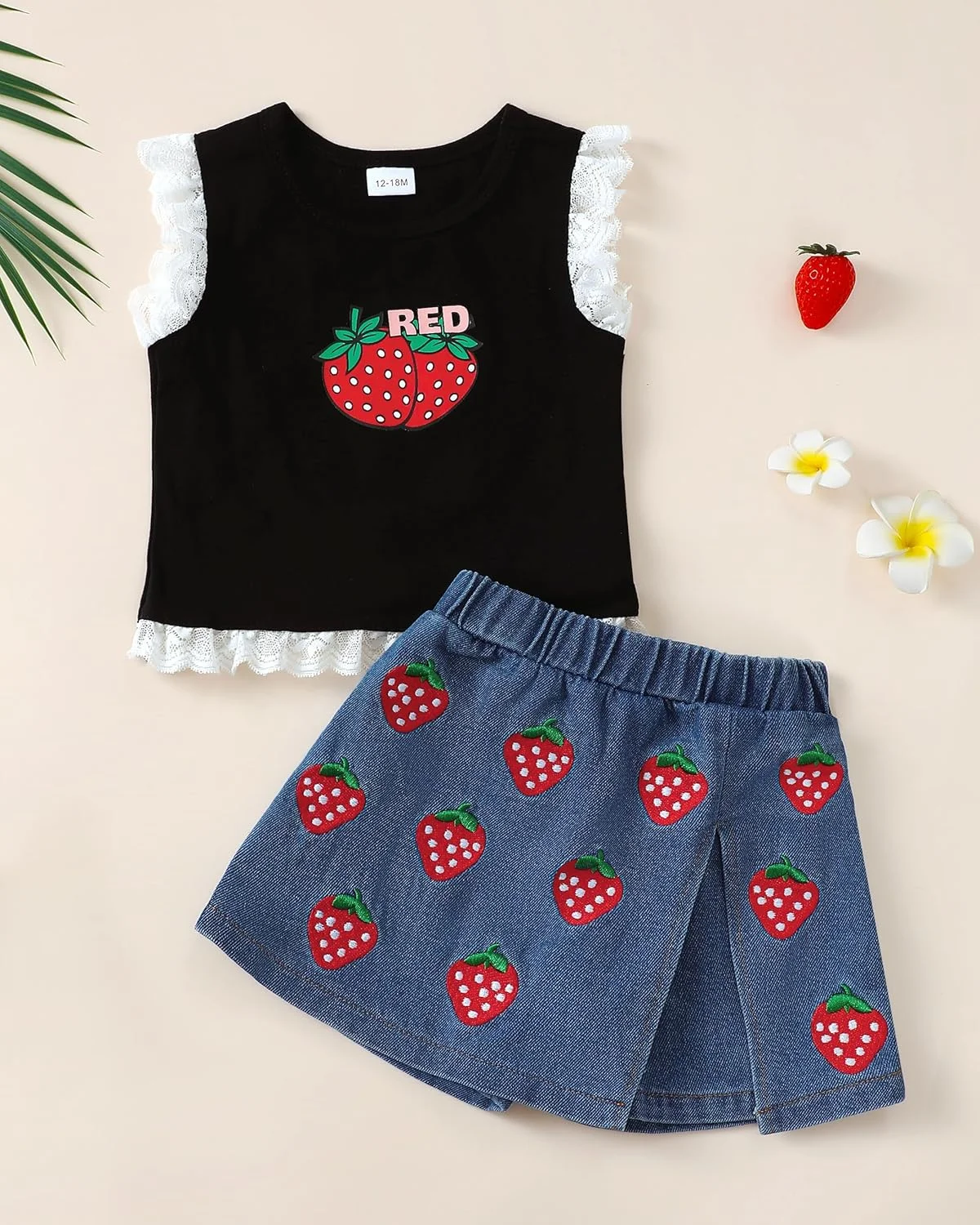 لباس دخترانه بچه گانه، تاپ رکابی، دامن شلوارکی جین، ست شورت برای دختران کوچک