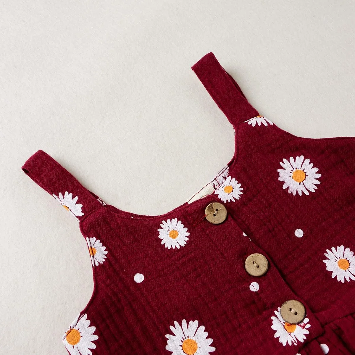 RUKOSU لباس بچه گانه دخترانه، تاپ نیم تنه رکابی چین دار گل بابونه و شورت بلومر گلدار، ست لباس تابستانی 2 تکه