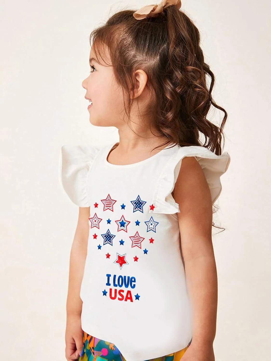 تاپ دخترانه برای چهارم جولای، تیشرت روز استقلال آمریکا برای دختر بچه، تیشرت پرچم آمریکا، تیشرت چین دار دخترانه طرح میهن پرستانه سایز 2 تا 7 سال