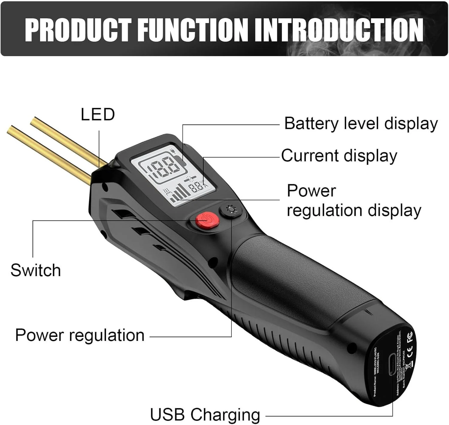 دستگاه جوش پلاستیک Cryfokt، جوشکار پلاستیک بی سیم با صفحه نمایش LCD و دستگیره ارگونومیک، تفنگ جوش منگنه دستی، دستگاه جوش PVC برای تعمیر خودرو و موتورسیکلت