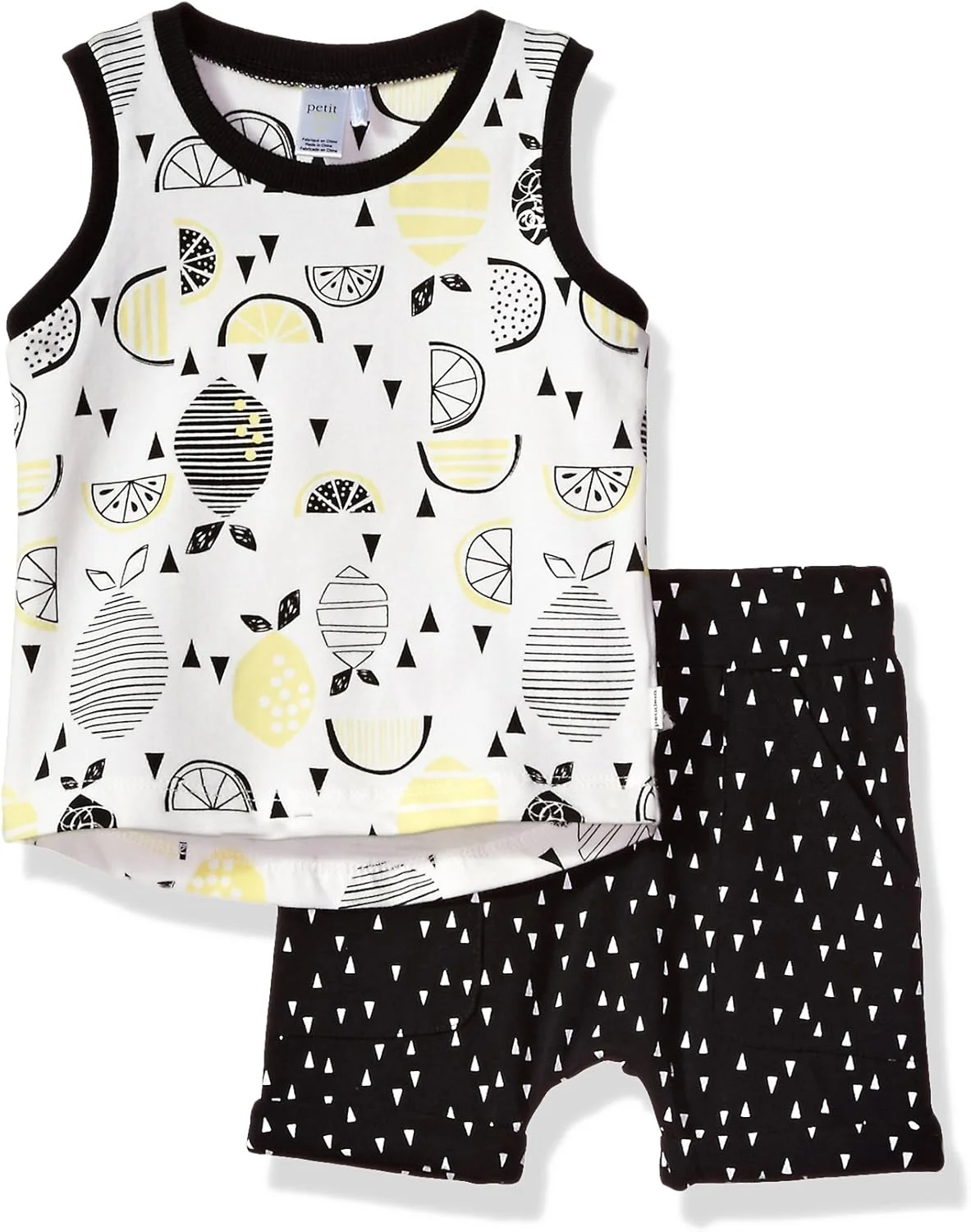 ست دو تکه نوزادی پسرانه Petit Lem طرح لیمو، تاپ رکابی و شورت بافتنی