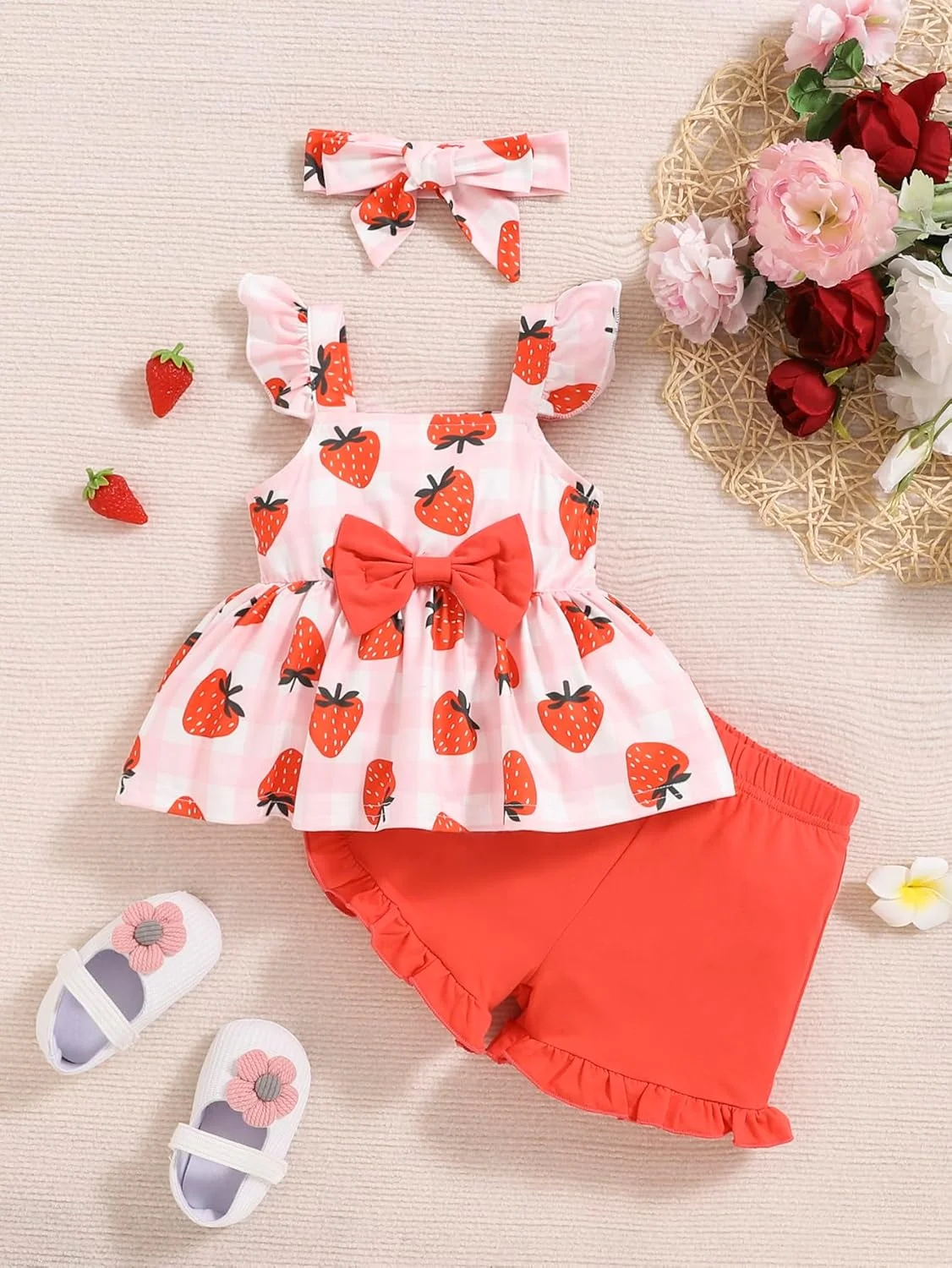 ست لباس تابستانی دخترانه PaPaai Sara، تاپ رکابی و شورت بامزه