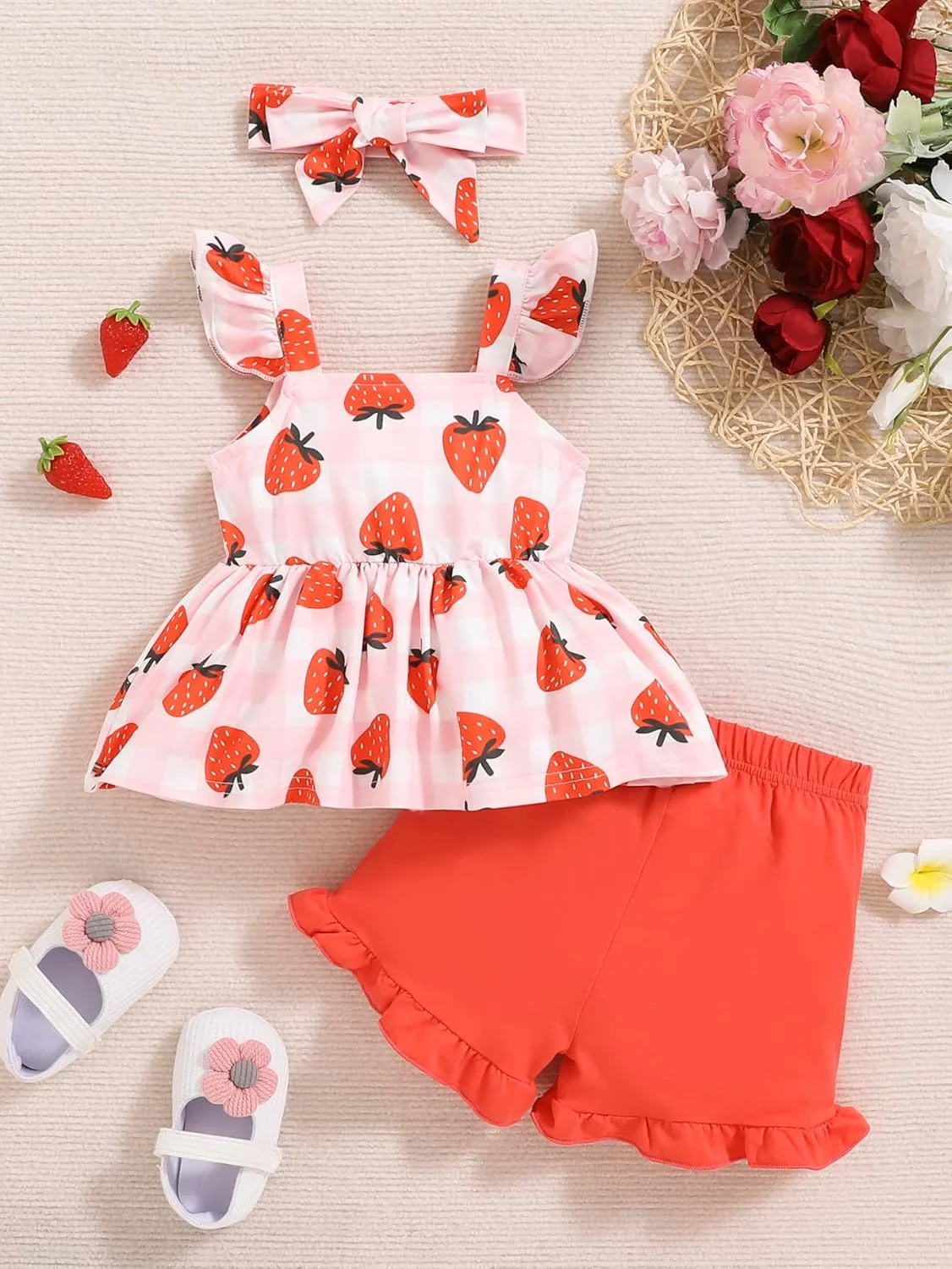 ست لباس تابستانی دخترانه PaPaai Sara، تاپ رکابی و شورت بامزه