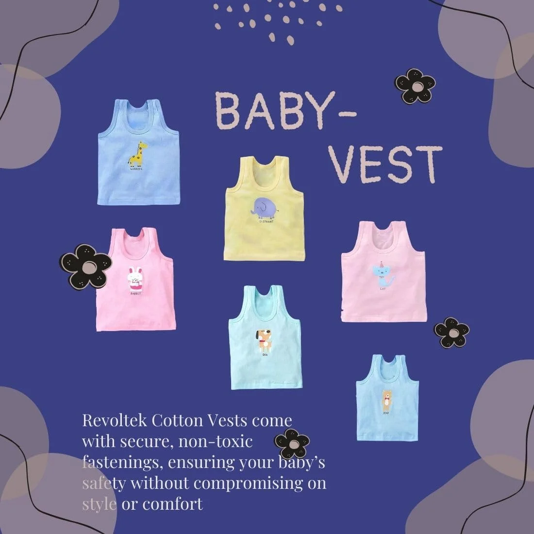ست زیرپوش نخی چاپ‌دار REVOLTEK مناسب نوزاد، لباس تابستانی، زیرپوش بدون آستین برای کودکان، زیرپوشی رکابی، تاپ رکابی دخترانه/پسرانه، بسته 6 عددی