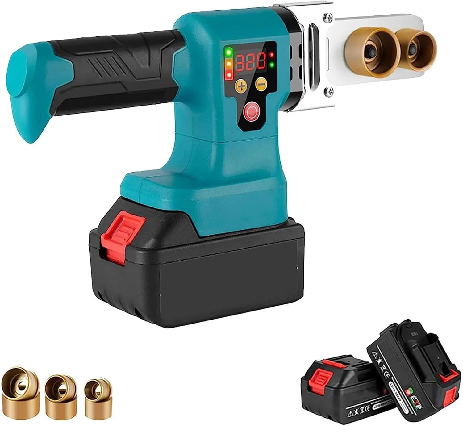 دستگاه جوش سوکت لوله پلاستیکی PPR، دستگاه جوش اتوی لوله پلاستیکی، دستگاه جوش لوله پلاستیکی قابل تنظیم 0-320 درجه سانتیگراد با دو باتری لیتیومی با قابلیت رهاسازی سریع، دستگاه جوش لوله PPR قابل شارژ