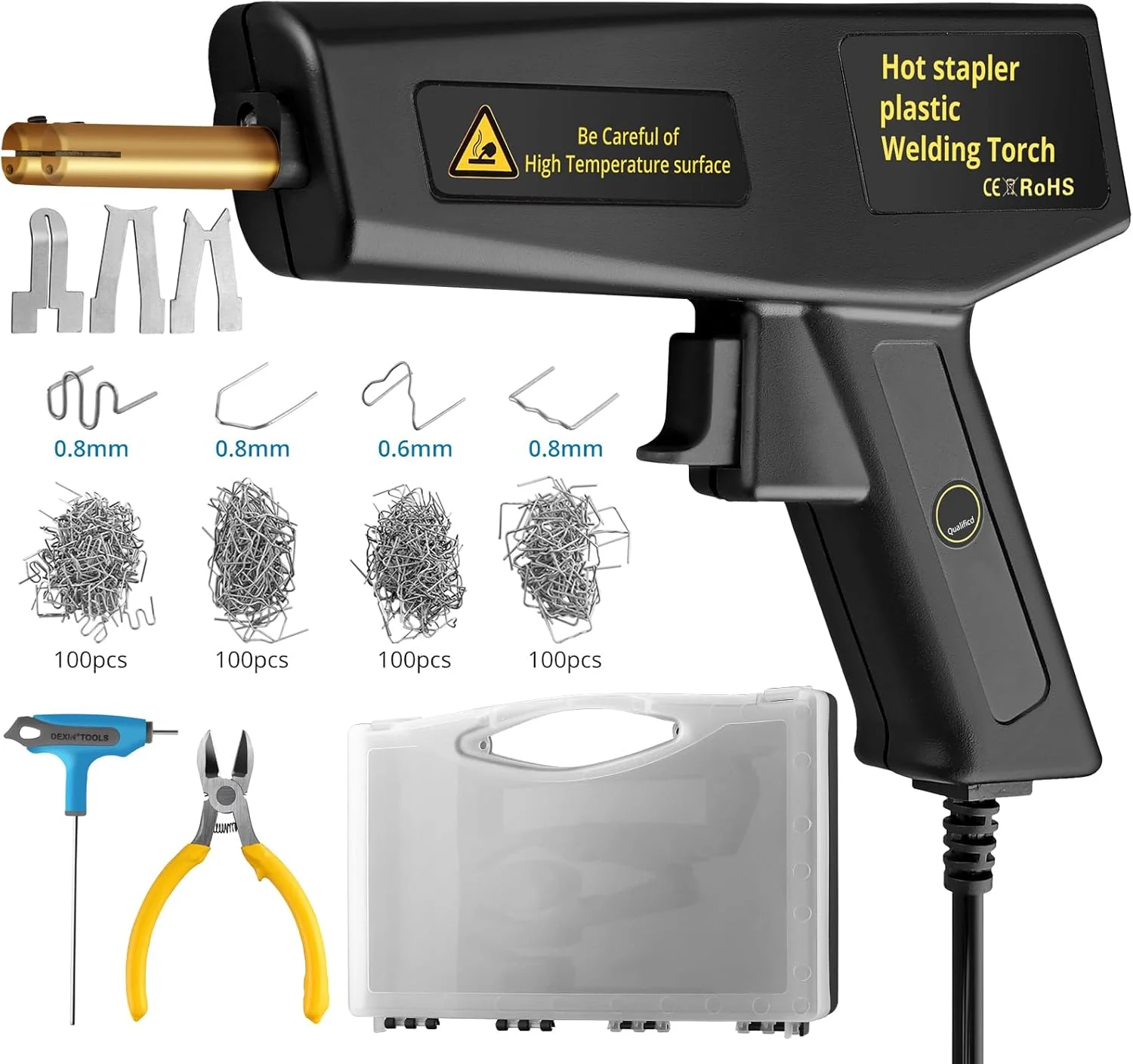 منگنه گرم AUTOUTLET 120 وات، تفنگ جوش پلاستیک، دستگاه جوش پلاستیک با انبر و 400 عدد میخ جوش، دستگاه جوش پلاستیک، ست تعمیر سپر خودرو برای سپر / قطعات خودرو
