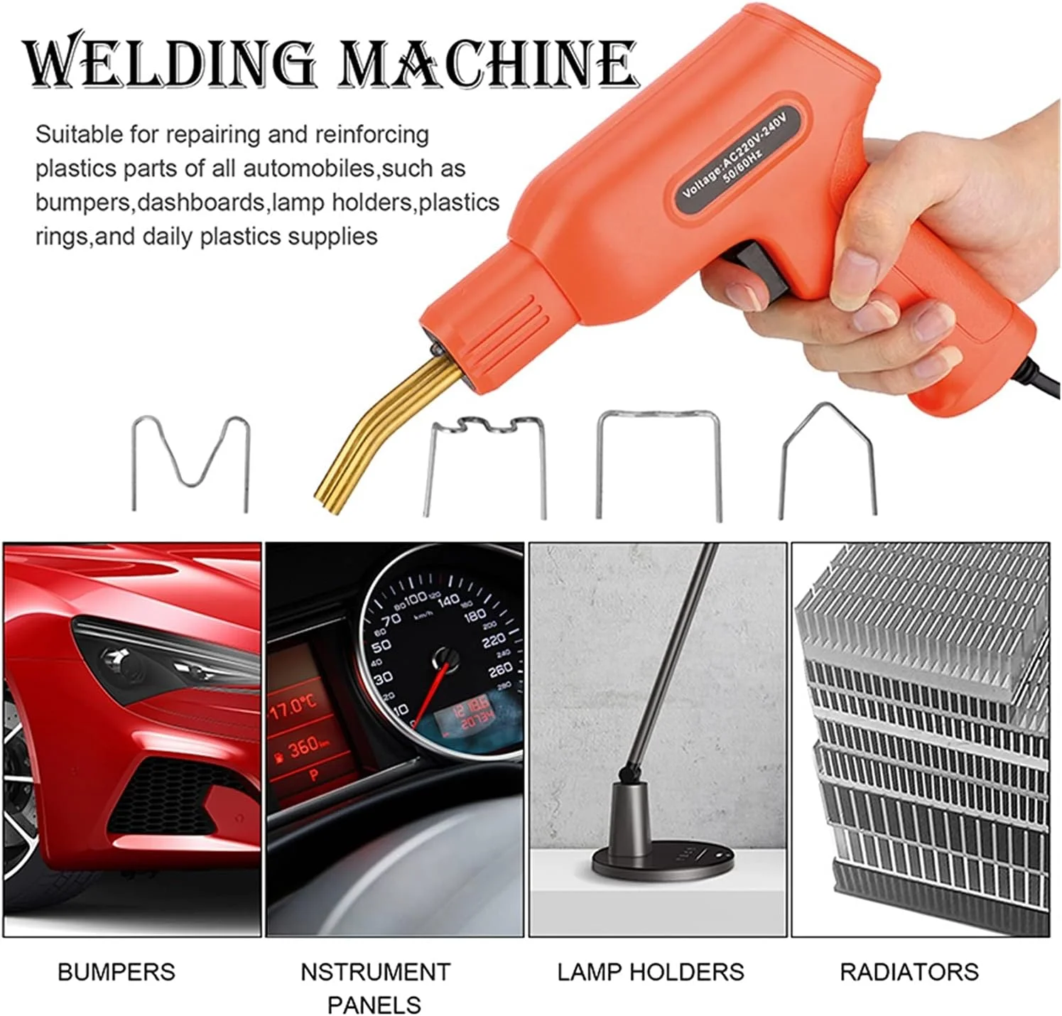 ابزار جوش پلاستیک دستی، دستگاه منگنه داغ، منگنه، دستگاه تعمیر پلاستیک PVC، کیت جوشکار منگنه داغ تعمیر سپر خودرو (رنگ: مشکی)