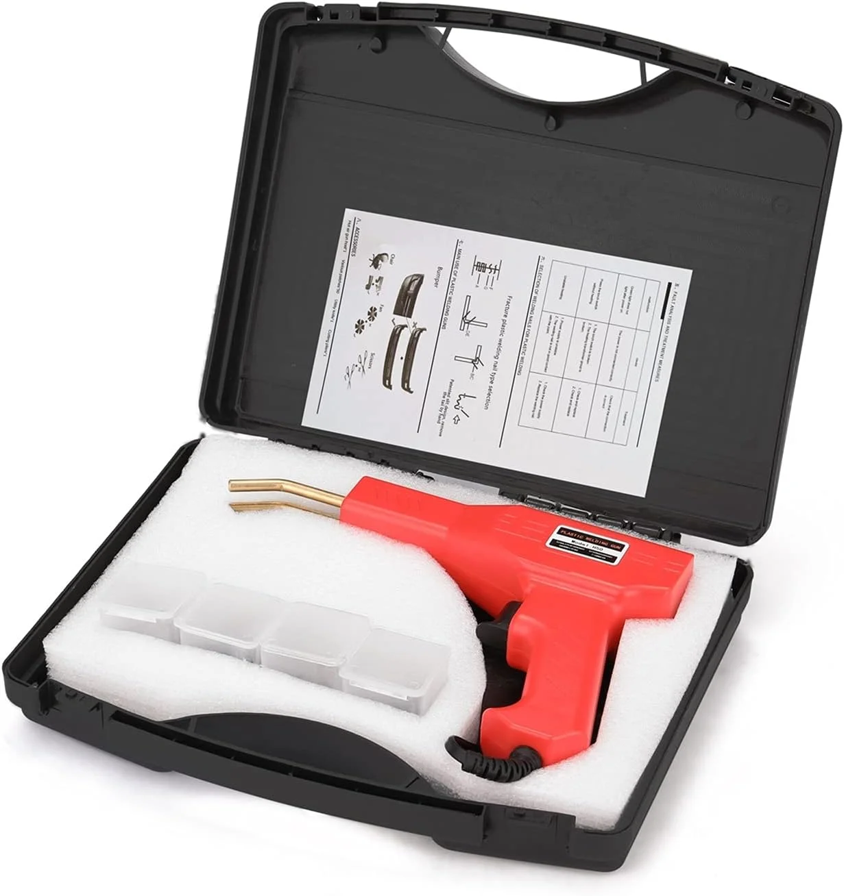 ابزار جوش پلاستیک دستی، دستگاه منگنه گرم، منگنه، دستگاه تعمیر پلاستیک PVC، تعمیر سپر خودرو، کیت جوشکار منگنه گرم (رنگ: مشکی)