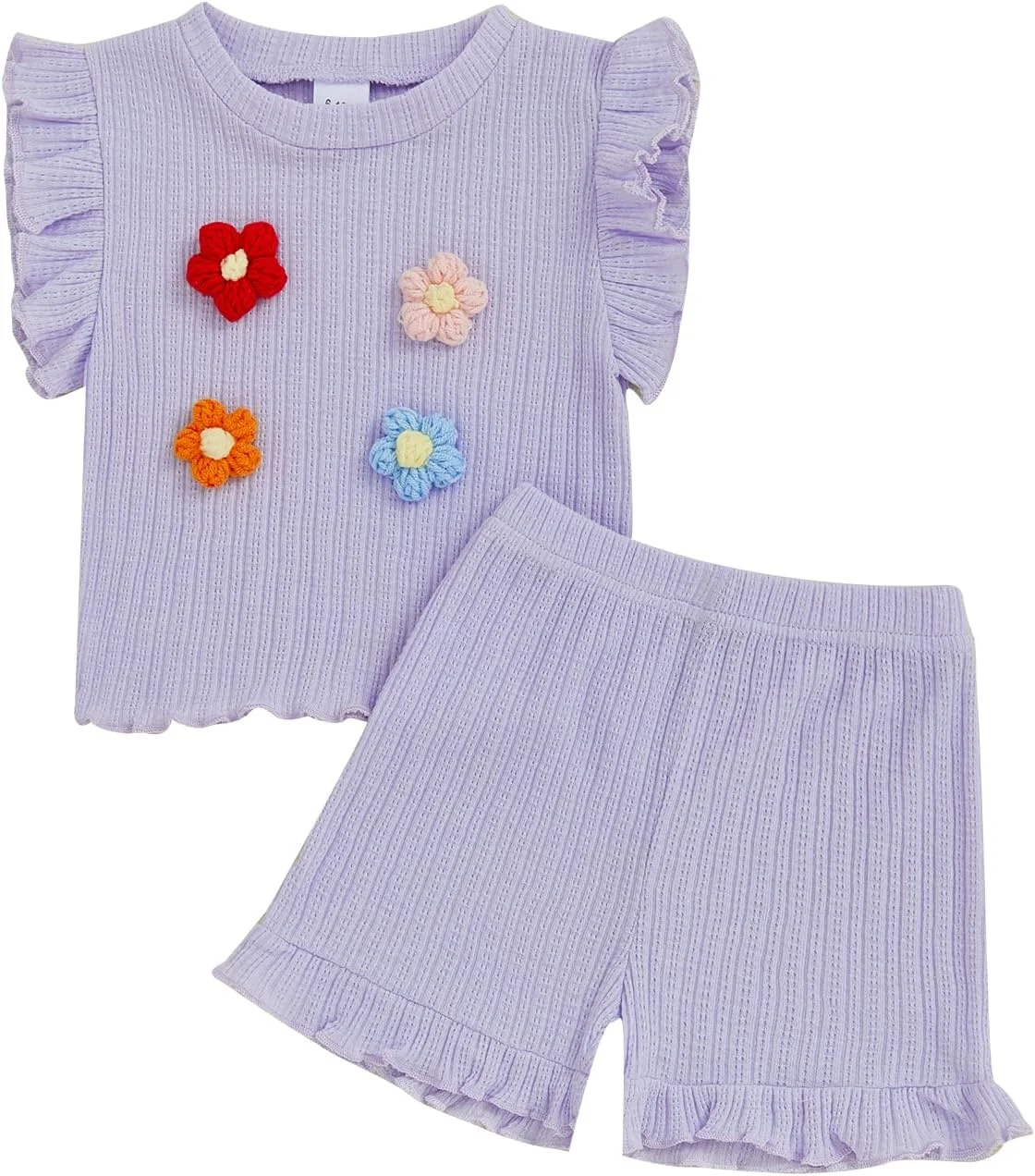 ست شورت دخترانه MA&BABY، تاپ بدون آستین با گل سه بعدی و شورت، لباس تی شرت تابستانی دو تکه ست شورت دخترانه MA&BABY، تاپ بدون آستین با گل سه بعدی و شورت، لباس تی شرت تابستانی دو تکه