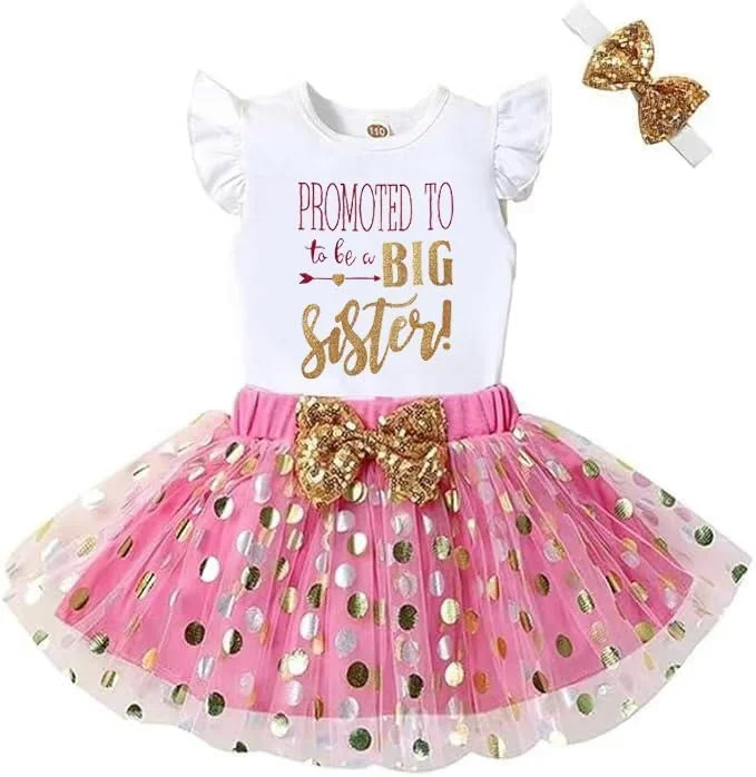 LYQTloml لباس خواهر بزرگتر دخترانه بچه گانه، تی شرت آستین بلند، تاپ رکابی، دامن توتو توری خالدار 2 تکه LYQTloml لباس خواهر بزرگتر دخترانه بچه گانه، تی شرت آستین بلند، تاپ رکابی، دامن توتو توری خالدار 2 تکه