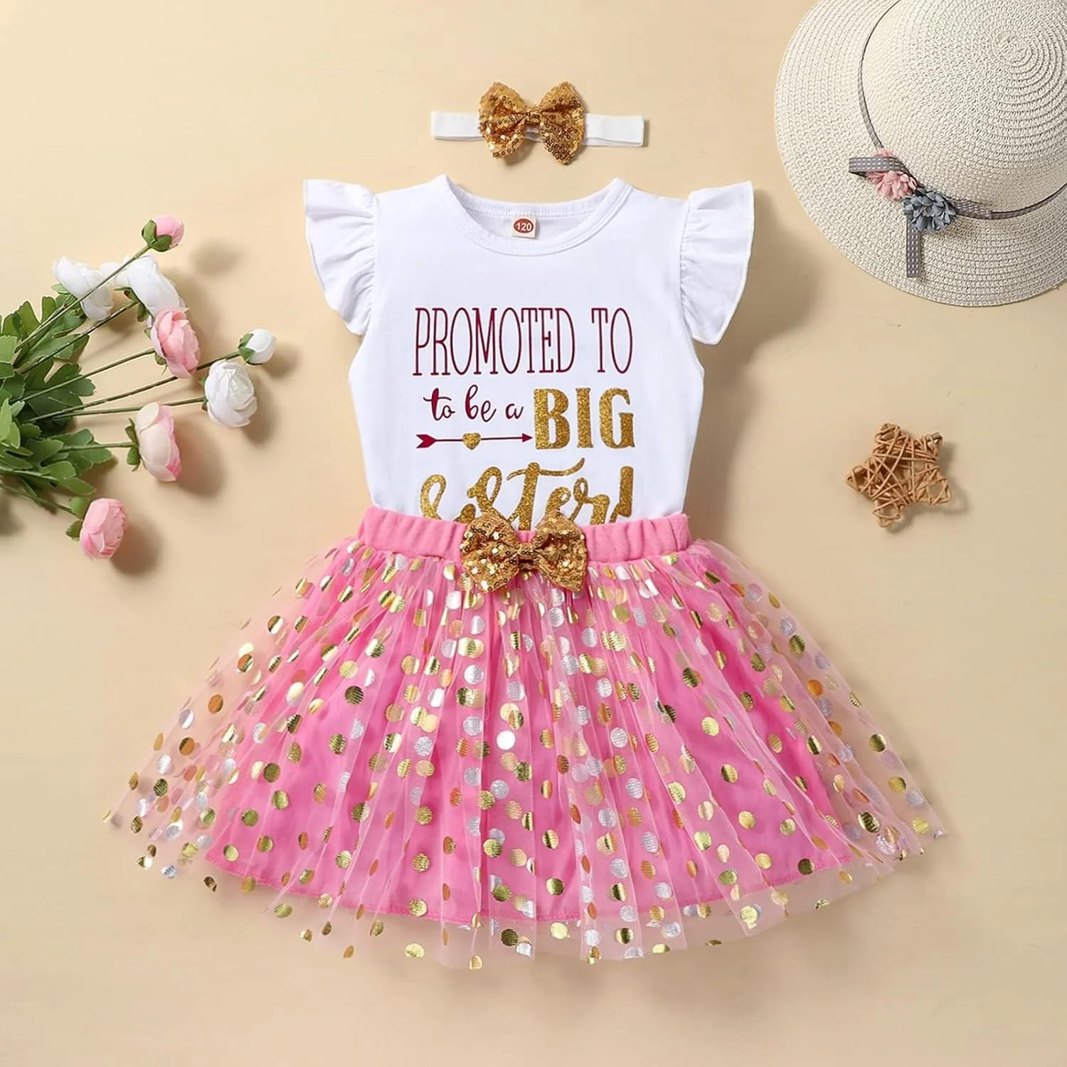 LYQTloml لباس خواهر بزرگتر دخترانه بچه گانه، تی شرت آستین بلند، تاپ رکابی، دامن توتو توری خالدار 2 تکه LYQTloml لباس خواهر بزرگتر دخترانه بچه گانه، تی شرت آستین بلند، تاپ رکابی، دامن توتو توری خالدار 2 تکه