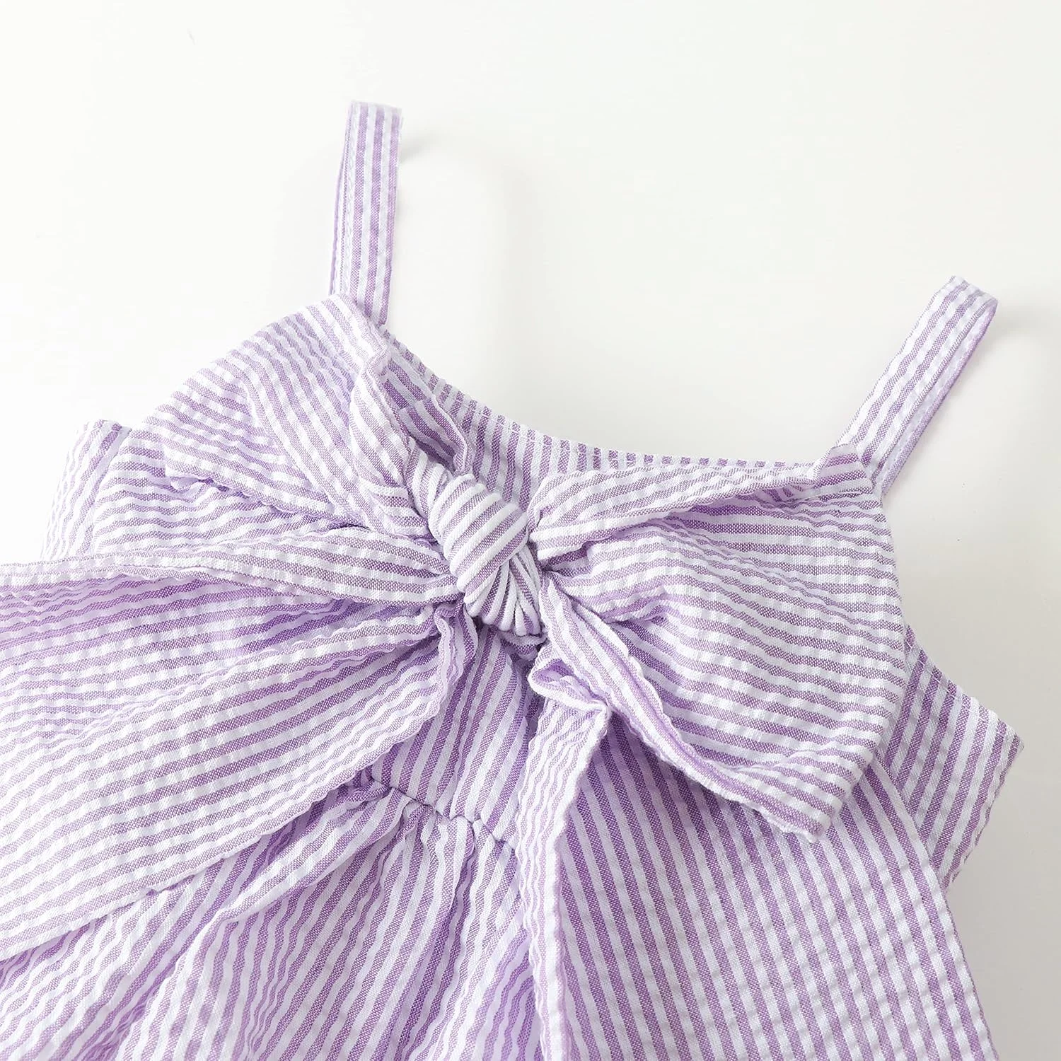 LYSINK ست لباس نوزادی دخترانه راه راه بدون آستین با تاپ رکابی پاپیونی و شورت، لباس تابستانی زیبا برای نوزاد دختر 0-18 ماه LYSINK ست لباس نوزادی دخترانه راه راه بدون آستین با تاپ رکابی پاپیونی و شورت، لباس تابستانی زیبا برای نوزاد دختر 0-18 ماه