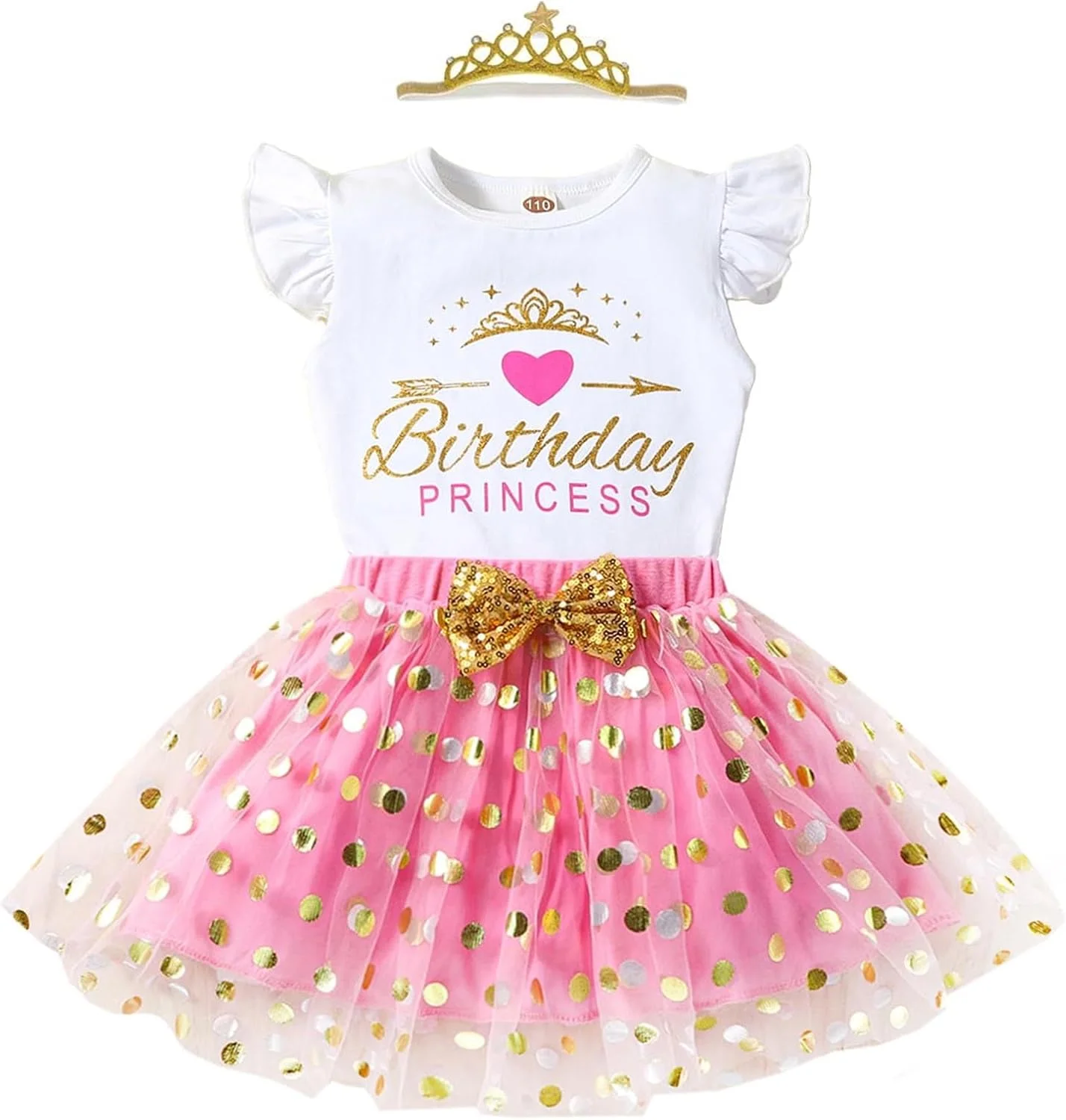 LYQTloml لباس تولد پرنسس دخترانه بچه گانه، تاپ رکابی جلیقه ای و دامن توتو توری خالدار LYQTloml لباس تولد پرنسس دخترانه بچه گانه، تاپ رکابی جلیقه ای و دامن توتو توری خالدار