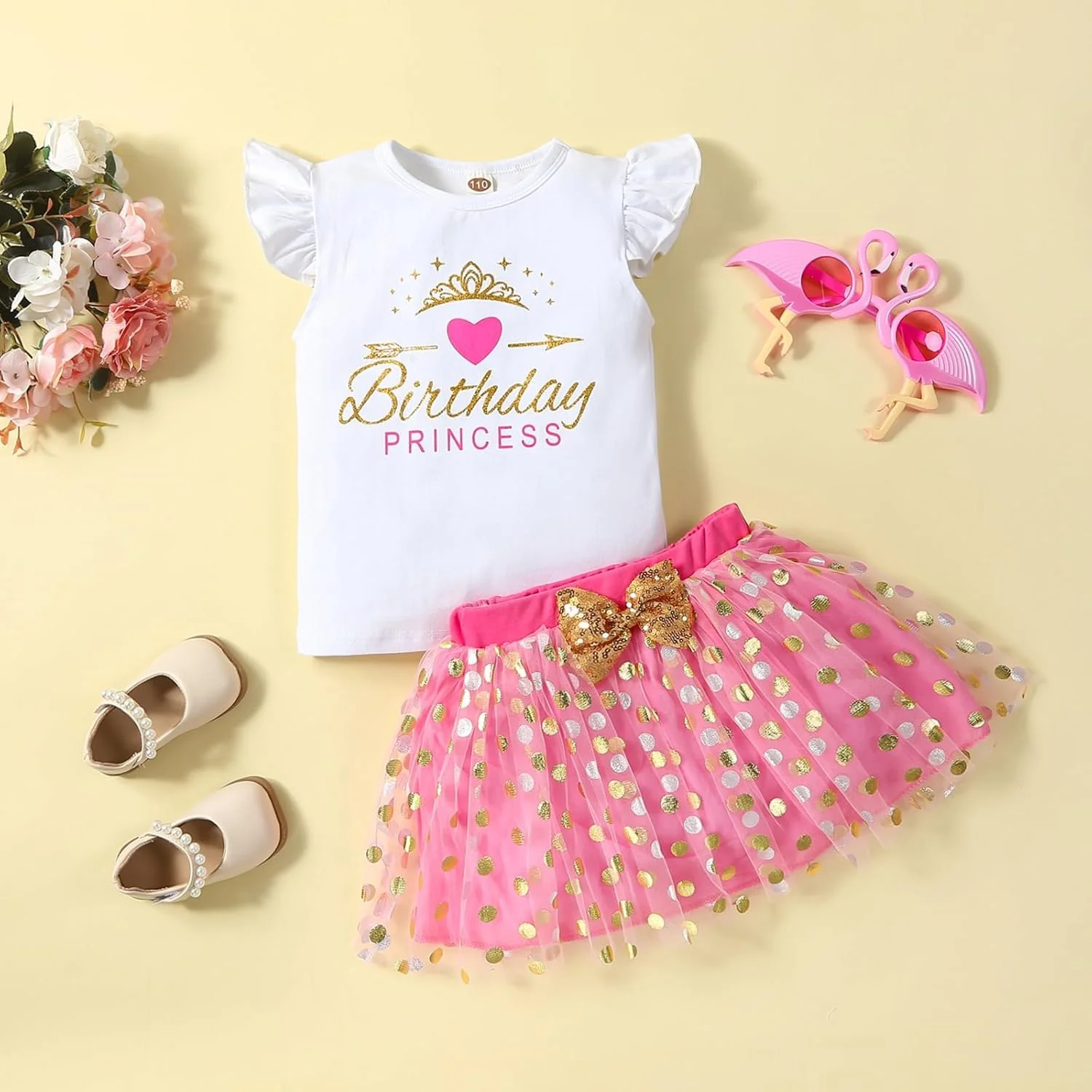 LYQTloml لباس تولد پرنسس دخترانه بچه گانه، تاپ رکابی جلیقه ای، دامن توری خالدار