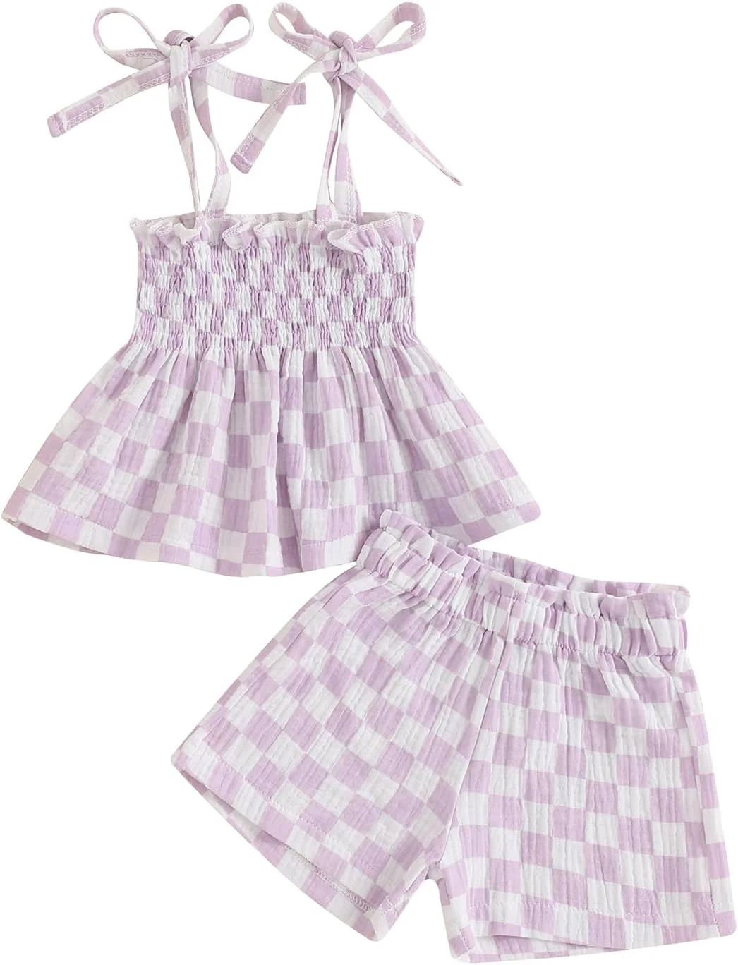لباس تابستانی دخترانه نوزادی Lamuusaa، تاپ رکابی بدون آستین، شورت کتان طرح شطرنجی، سایز 6 ماه تا 3 سال