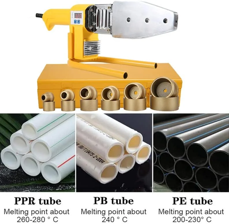 دستگاه جوش لوله آب GZDtdsd با قابلیت تنظیم دما 0-320 درجه سانتیگراد، دستگاه جوش دستی فیوژن با نمایشگر دیجیتال برای جوشکاری پلاستیک لوله های PPR، PE، PP (سایز: 6 سری)