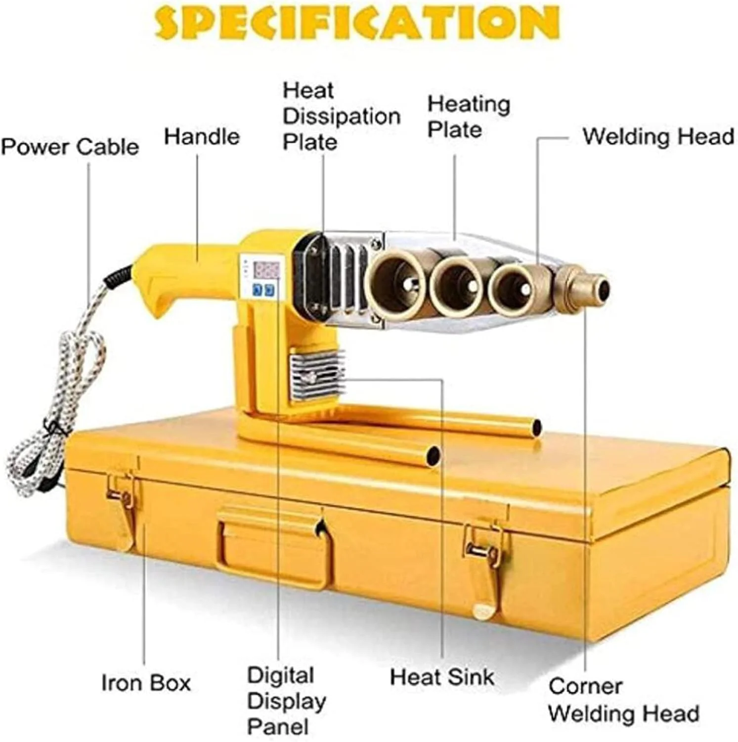 دستگاه جوش لوله آب GZDtdsd با قابلیت تنظیم دما 0-320 درجه سانتیگراد، دستگاه جوش دستی فیوژن با نمایشگر دیجیتال برای جوشکاری پلاستیک لوله های PPR، PE، PP (سایز: 6 سری)