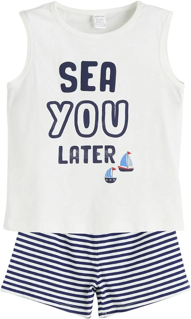 ست تاپ و شورت نوزادی پسرانه ال سی وایکیکی مدل LCW-S5QR04Z1-FDU بسته 2 عددی طرح دار