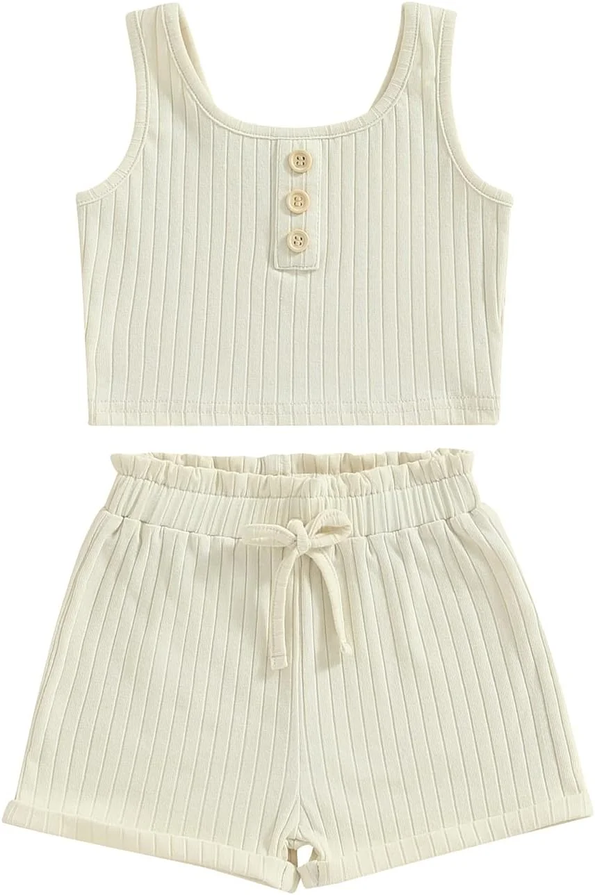 ست لباس دخترانه بچه گانه Ledy Champswiin، تاپ و شورت رنگ ثابت مناسب تابستان، 1 تا 8 سال