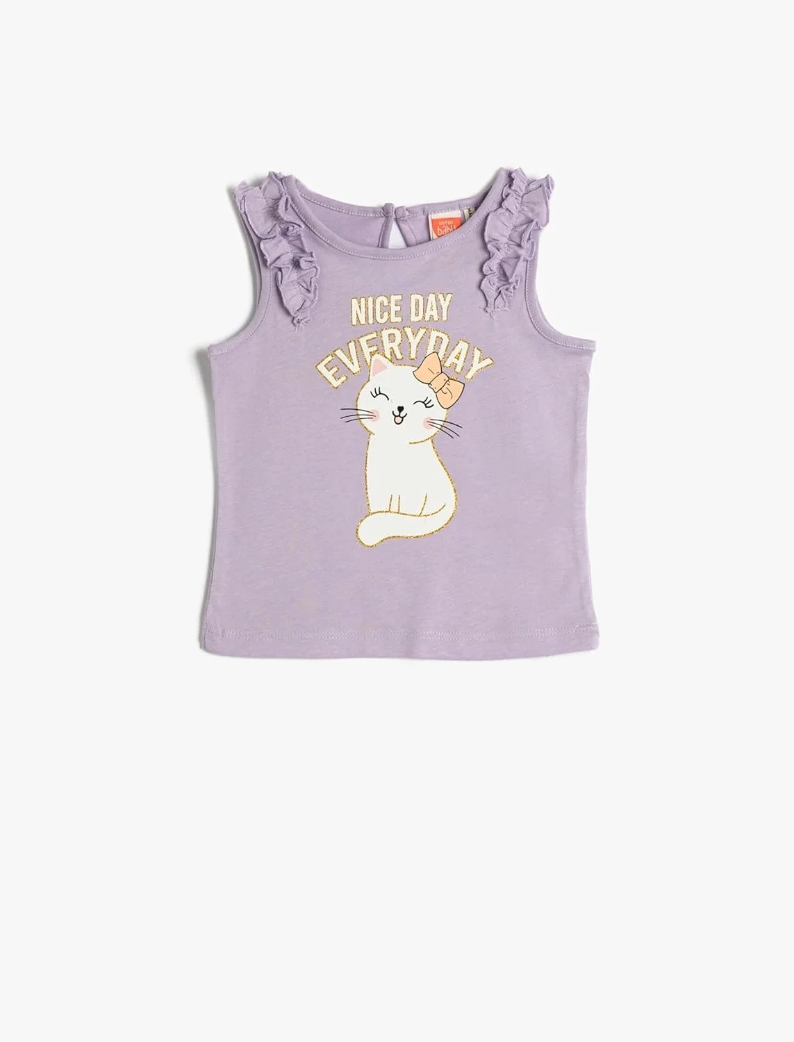 تاپ رکابی دخترانه Koton یقه گرد پنبه ای طرح گربه