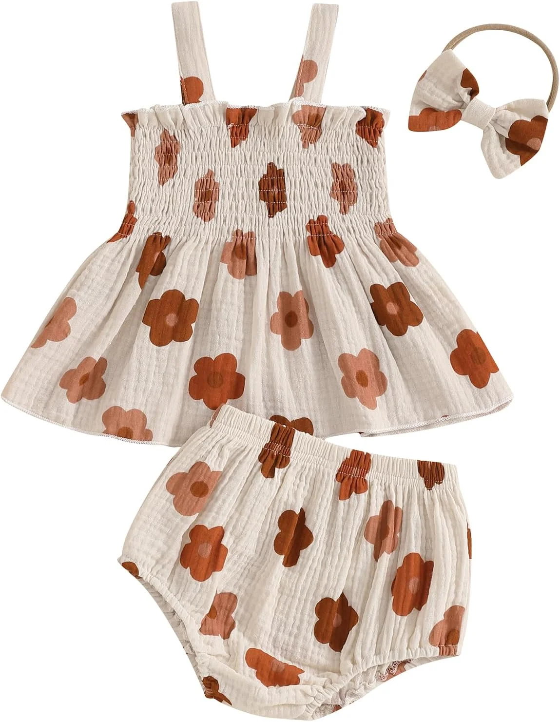 ست لباس تابستانی 3 تکه نوزاد دختر Kayotuas شامل تاپ رکابی بدون آستین یقه هالتر گلدار، شورت چین دار و هدبند پاپیونی زیبا (گلدار رترو بژ، 18-24 ماه)، گلدار رترو بژ، 18-24 ماه ست لباس تابستانی 3 تکه نوزاد دختر Kayotuas شامل تاپ رکابی بدون آستین یقه هالتر گلدار، شورت چین دار و هدبند پاپیونی زیبا (گلدار رترو بژ، 18-24 ماه)، گلدار رترو بژ، 18-24 ماه