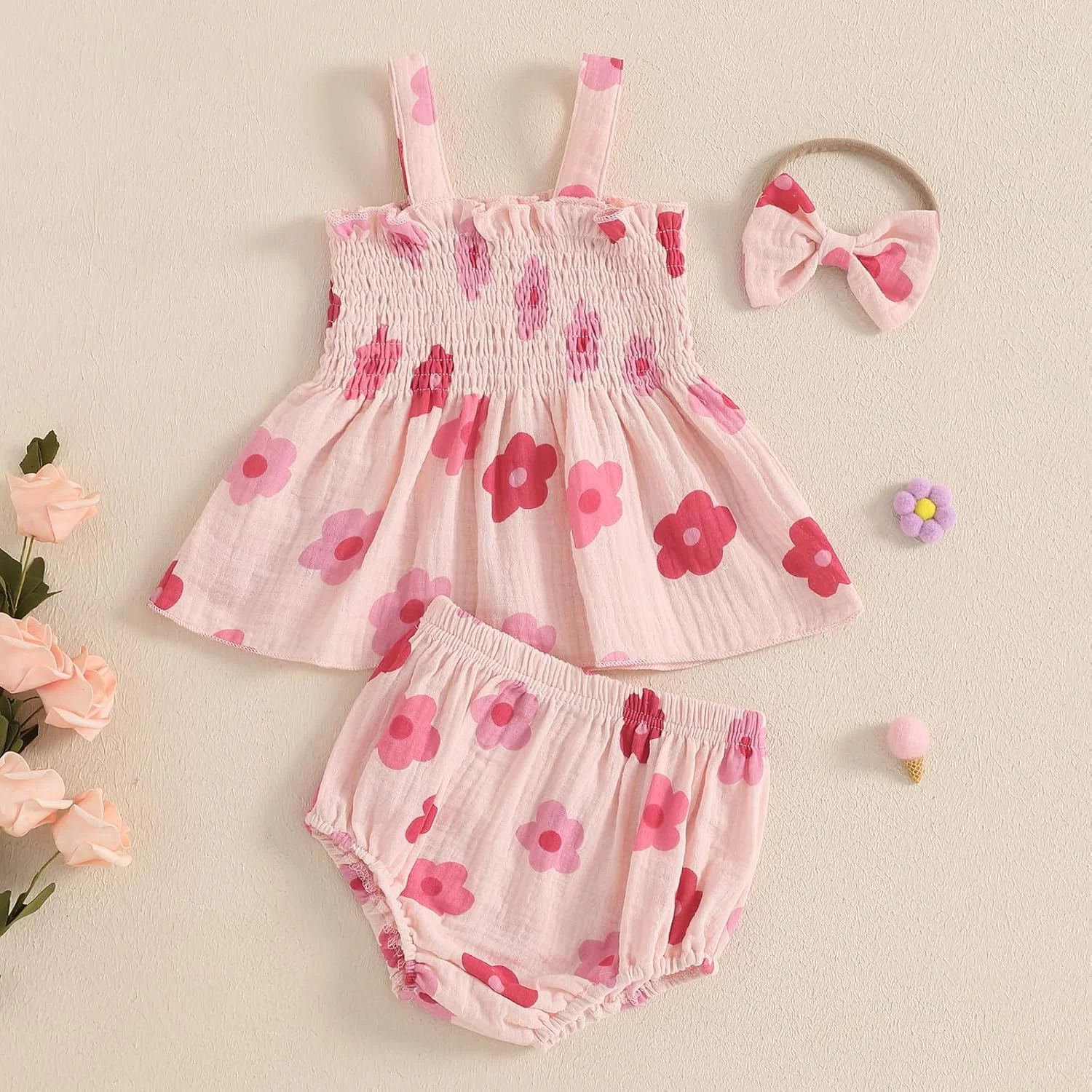 ست لباس 3 تکه تابستانی نوزاد دختر Kayotuas شامل تاپ رکابی بدون آستین یقه هالتر طرح گل، شورت چین دار و هدبند پاپیونی زیبا (گلدار رترو صورتی، 18-24 ماهگی)، گلدار رترو صورتی، 18-24 ماهگی ست لباس 3 تکه تابستانی نوزاد دختر Kayotuas شامل تاپ رکابی بدون آستین یقه هالتر طرح گل، شورت چین دار و هدبند پاپیونی زیبا (گلدار رترو صورتی، 18-24 ماهگی)، گلدار رترو صورتی، 18-24 ماهگی