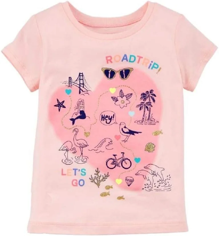 تی شرت نخی دخترانه هویی با طرح قلب، تاپ و تی شرت، صورتی 6 ماهه