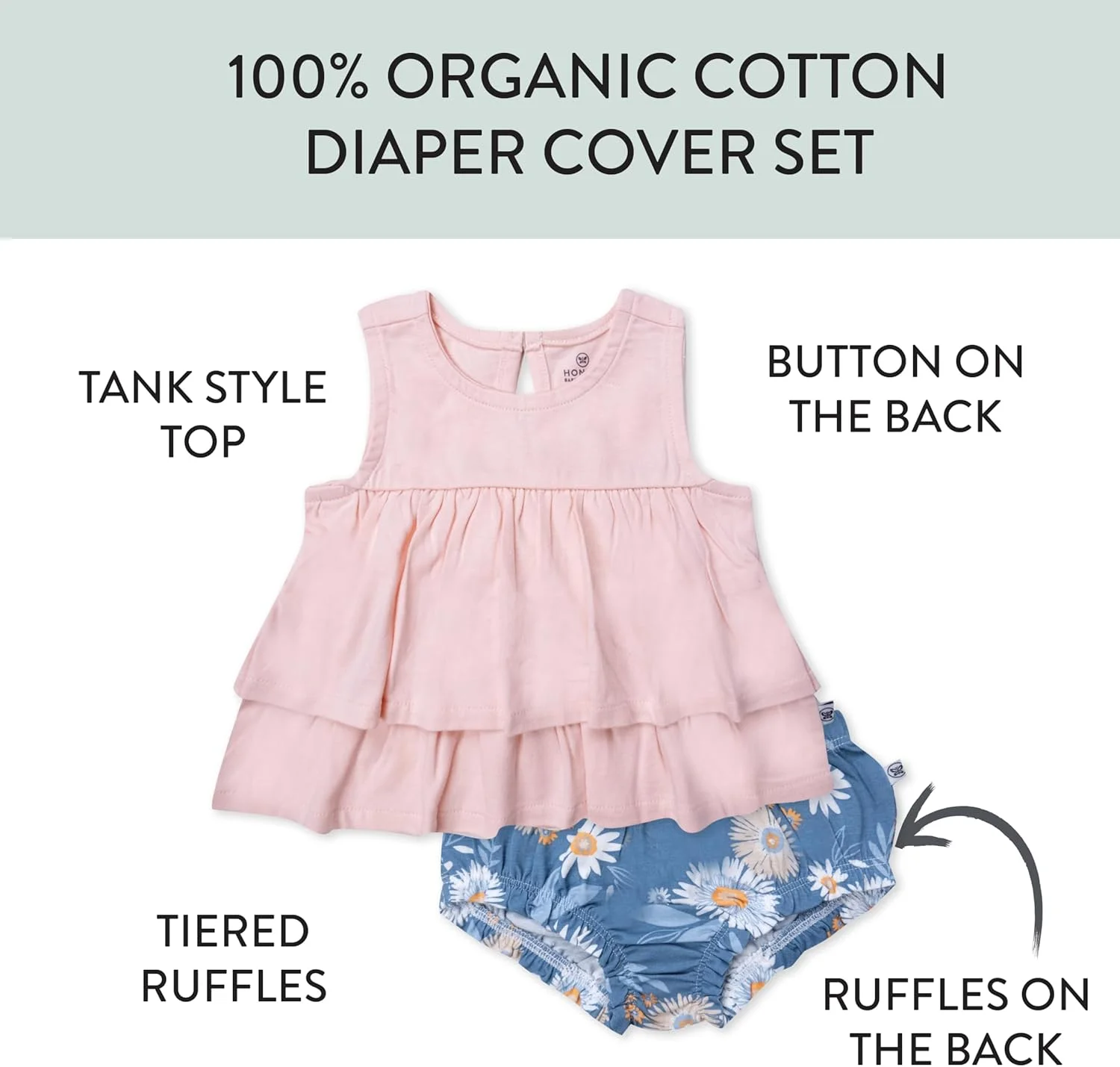 تیشرت آستین کوتاه دخترانه HonestBaby، تاپ رکابی با پوشک چین‌دار، 100% پنبه ارگانیک برای نوزاد و کودک نوپا، ست بلوز و شلوار گرمکن