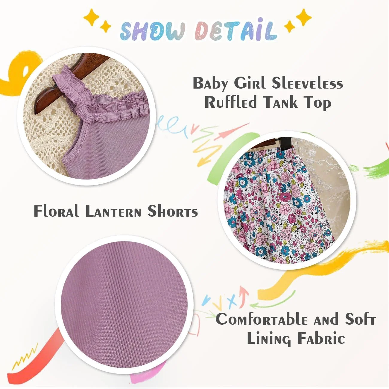 ست تاپ رکابی نوزادی دخترانه HEOXIN + شورت گلدار فانوسی، تاپ بدون آستین چین دار نوزاد، شلوار طرح گل با کمر کشی برای عکاسی 6 ماهه تا 3 ساله، بنفش ست تاپ رکابی نوزادی دخترانه HEOXIN + شورت گلدار فانوسی، تاپ بدون آستین چین دار نوزاد، شلوار طرح گل با کمر کشی برای عکاسی 6 ماهه تا 3 ساله، بنفش