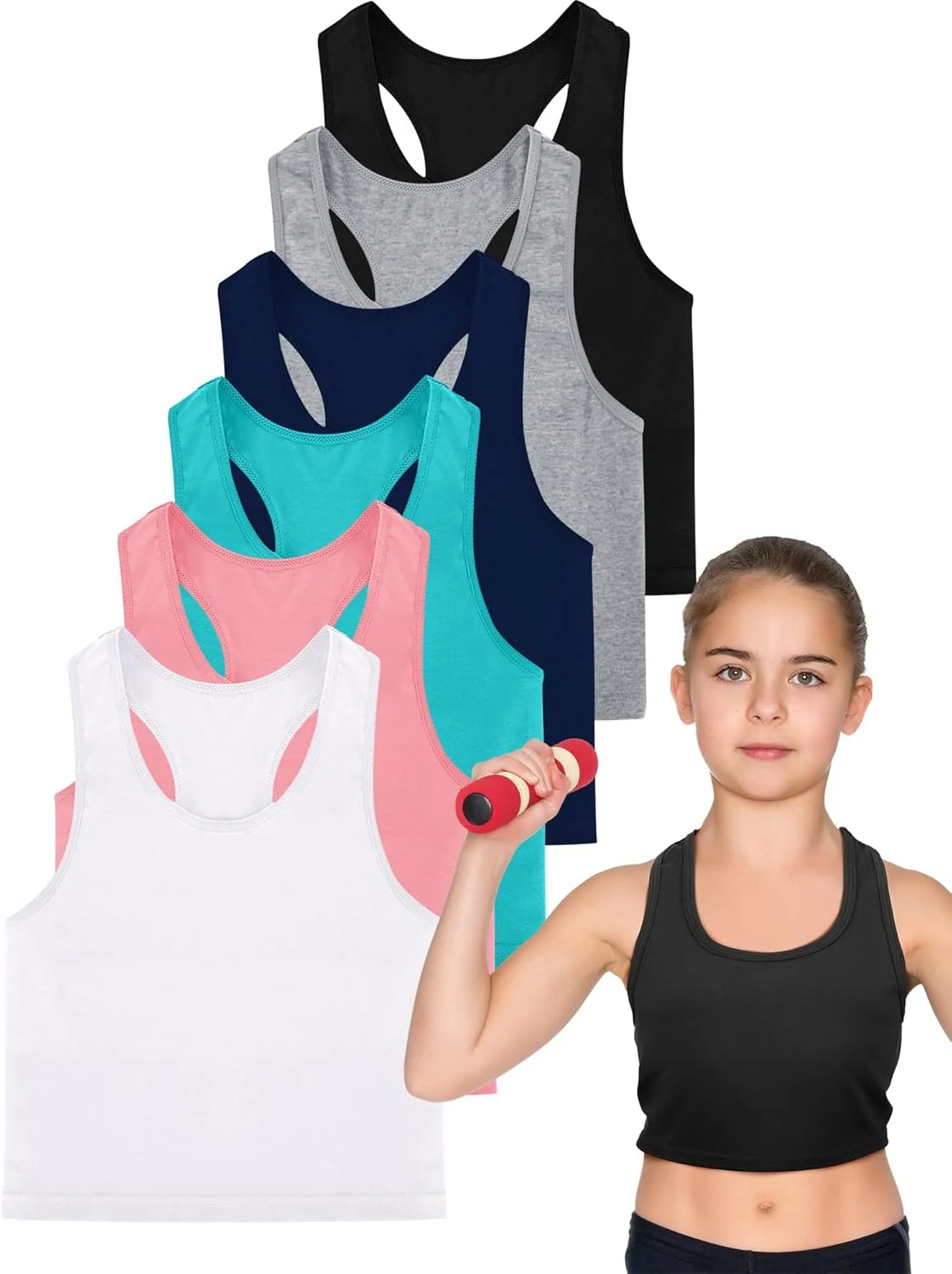 گیوگا، ست 6 عددی تاپ ورزشی دخترانه، رکابی، نیم تنه، لباس رقص بدون آستین برای باله، هیپ هاپ و لباس ورزشی گیوگا، ست 6 عددی تاپ ورزشی دخترانه، رکابی، نیم تنه، لباس رقص بدون آستین برای باله، هیپ هاپ و لباس ورزشی