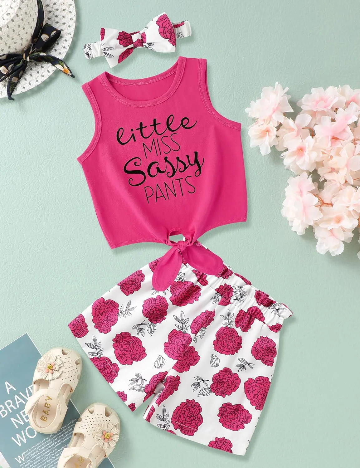 ست لباس دخترانه نوپا Hipea، شامل تاپ گلدار، شورت و هدبند، مناسب فصل تابستان ست لباس دخترانه نوپا Hipea، شامل تاپ گلدار، شورت و هدبند، مناسب فصل تابستان