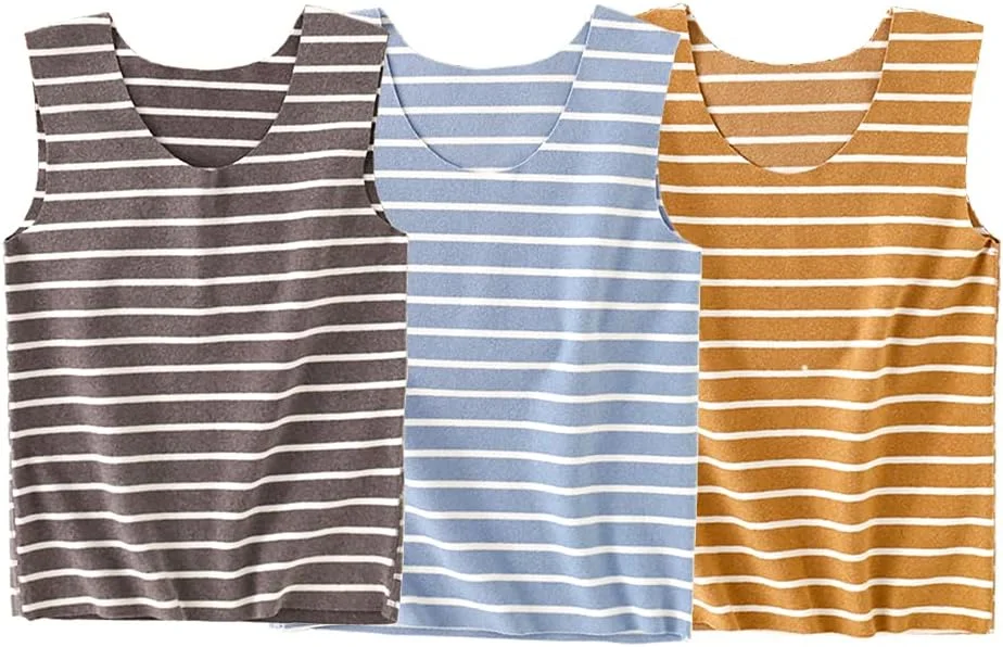 تاپ های زیرپوش پشمی گرم راه راه بدون آستین God Sweet، بسته 3 عددی، مناسب پسران و دختران