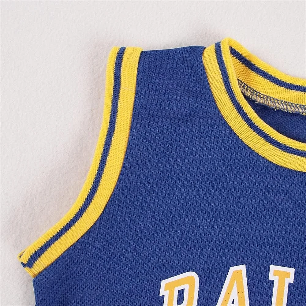 ست لباس بسکتبال بچه گانه GLIGLITTR، تاپ رکابی حروف دار + شورت ورزشی، لباس تابستانی پسرانه و دخترانه