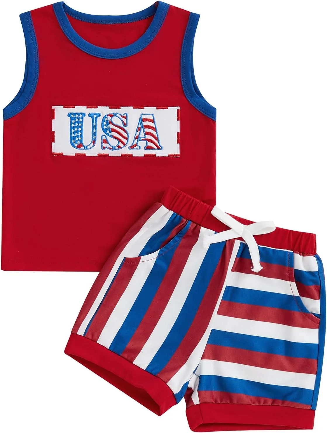 لباس تابستانی پسرانه Gaono برای روز استقلال، تاپ بدون آستین و شورت، ست لباس اولین جشن چهارم جولای