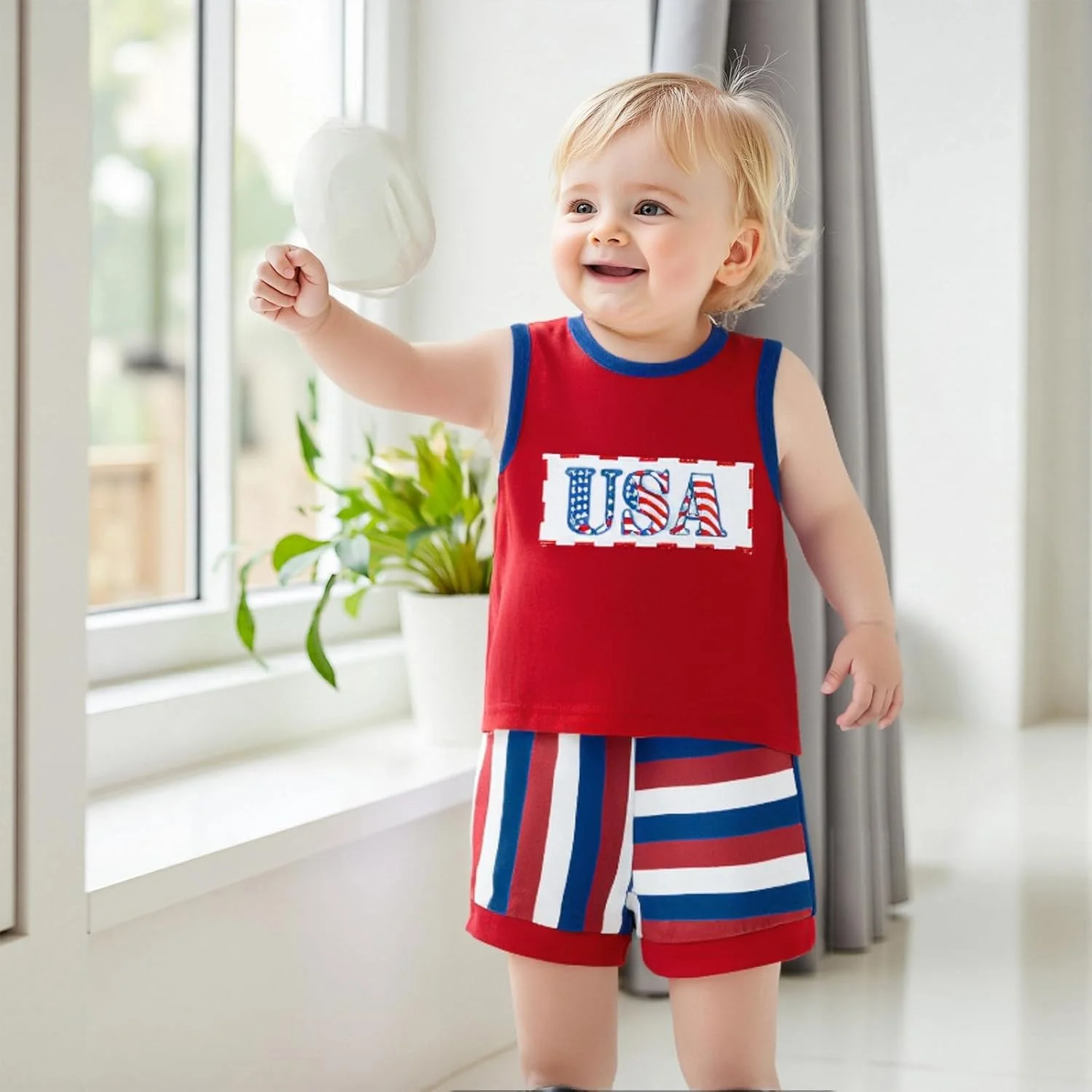 لباس تابستانی پسرانه Gaono برای روز استقلال، تاپ بدون آستین و شورت، ست لباس اولین جشن چهارم جولای لباس تابستانی پسرانه Gaono برای روز استقلال، تاپ بدون آستین و شورت، ست لباس اولین جشن چهارم جولای