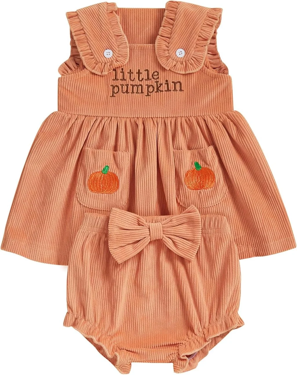 ست لباس هالووین نوزاد دخترانه Geagodelia، شامل تاپ رکابی با طرح گلدوزی کدو تنبل و حروف، شورت و لباس مخملی