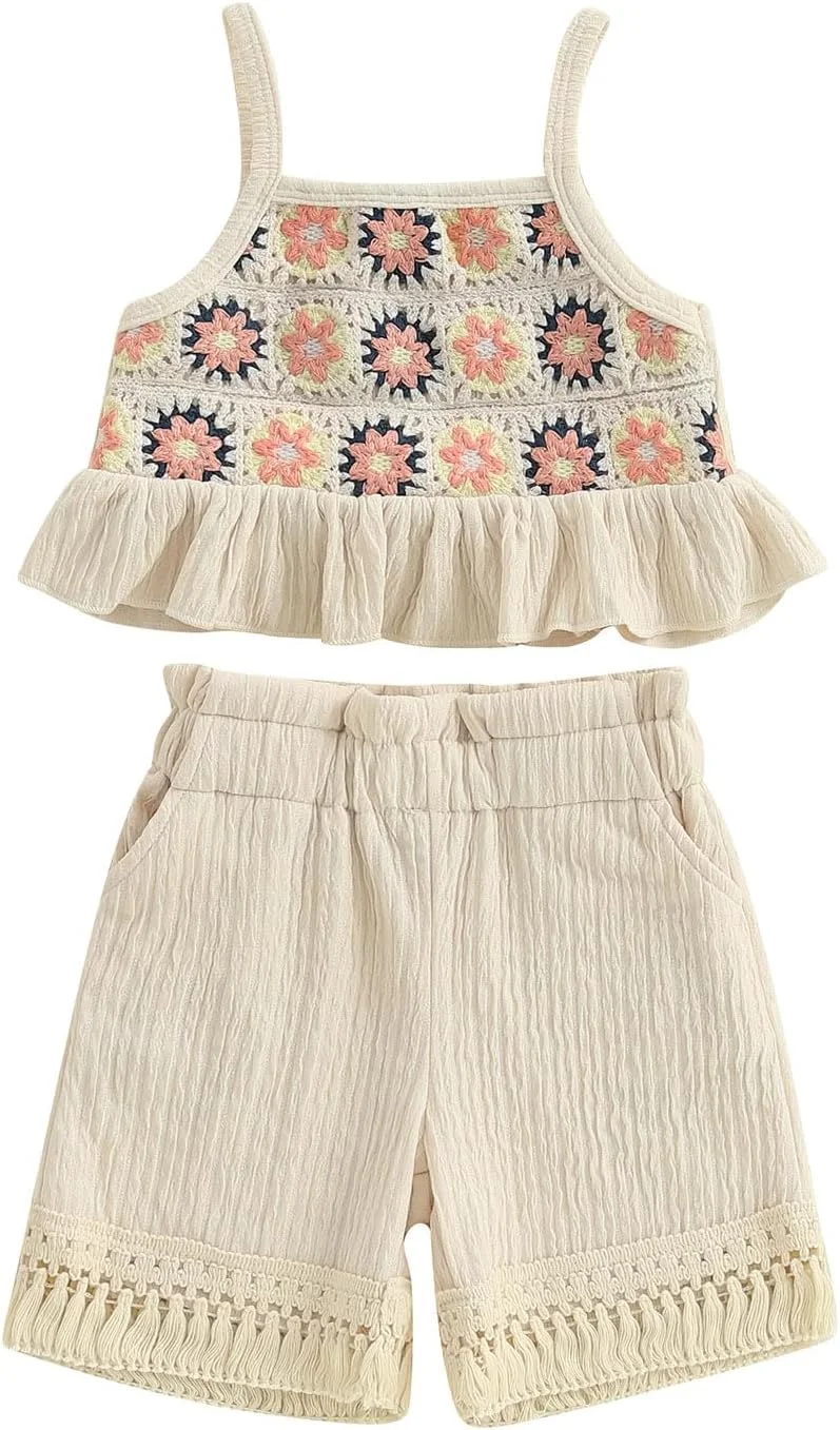 لباس تابستانی دخترانه Doisbetthsay، تاپ بدون آستین گلدار و شورت، ست لباس ساحلی بوهمی زیبا