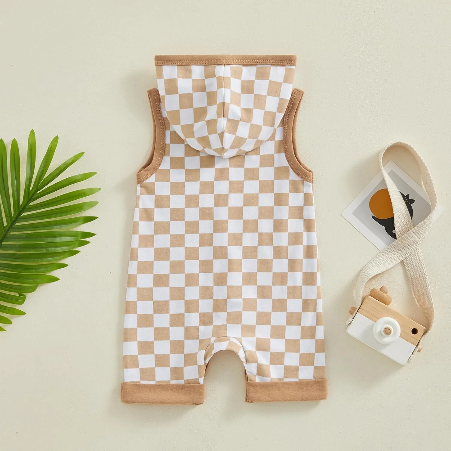 رامپر نوزادی پسرانه بدون آستین Gaono طرح شطرنجی کلاه دار، تاپ تانک نوزادی، لباس یک تکه، لباس تابستانی رامپر نوزادی پسرانه بدون آستین Gaono طرح شطرنجی کلاه دار، تاپ تانک نوزادی، لباس یک تکه، لباس تابستانی