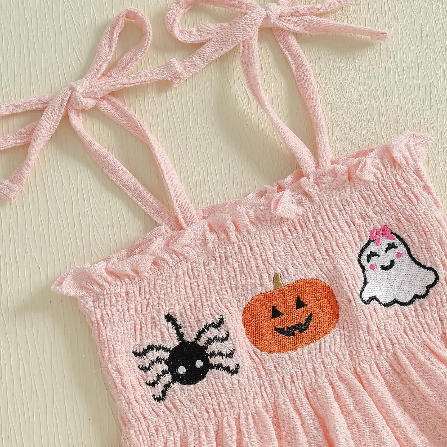 لباس هالووین نوزاد دختر تاپ طرح کدو تنبل دودی با شلوار چهارخانه گینگام ست لباس پاییزی دخترانه