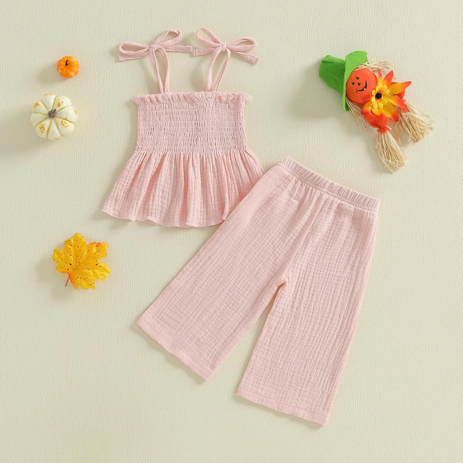 لباس هالووین نوزاد دختر تاپ طرح کدو تنبل دودی با شلوار چهارخانه گینگام ست لباس پاییزی دخترانه