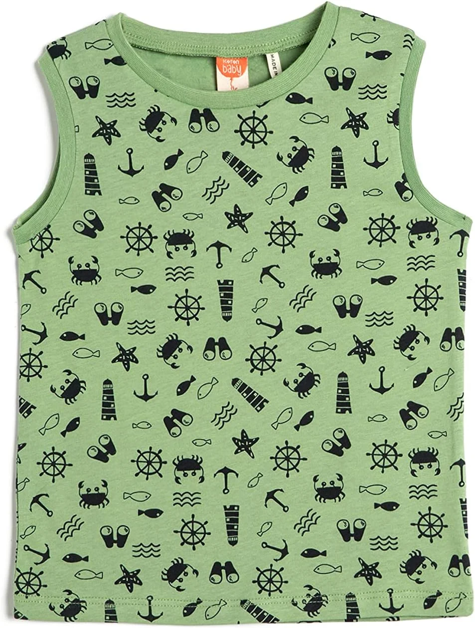 تاپ رکابی پسرانه نوزادی KOTON یقه گرد آستین حلقه ای طرح دار نخی تاپ رکابی پسرانه نوزادی KOTON یقه گرد آستین حلقه ای طرح دار نخی