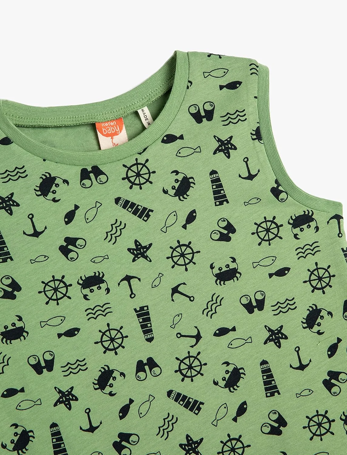 تاپ رکابی پسرانه نوزادی KOTON یقه گرد آستین حلقه ای طرح دار نخی تاپ رکابی پسرانه نوزادی KOTON یقه گرد آستین حلقه ای طرح دار نخی