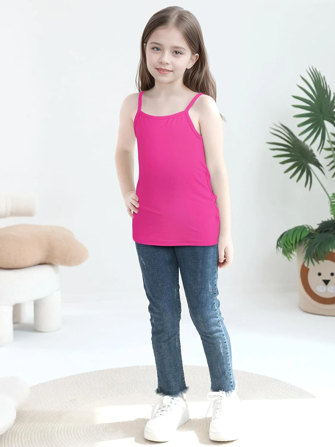 تاپ های رکابی دخترانه Cooraby، بسته 5 عددی، زیرپوش های نرم یقه گرد بدون آستین، زیرپوش های یکدست برای دختران نوپا