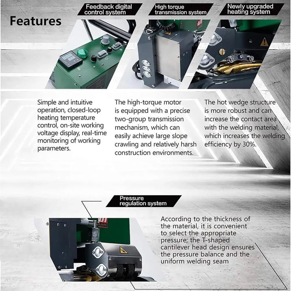 دستگاه جوشکاری ژئوممبران FLEAGE، دستگاه آب بندی فیلم پلاستیکی قدرتمند 0.4 تا 0.5 متر در دقیقه، دستگاه جوش PVC (0-450 درجه سانتیگراد)، کیت ابزار جوشکار گوه داغ برای لاینر 1.0-3.0 میلی متر