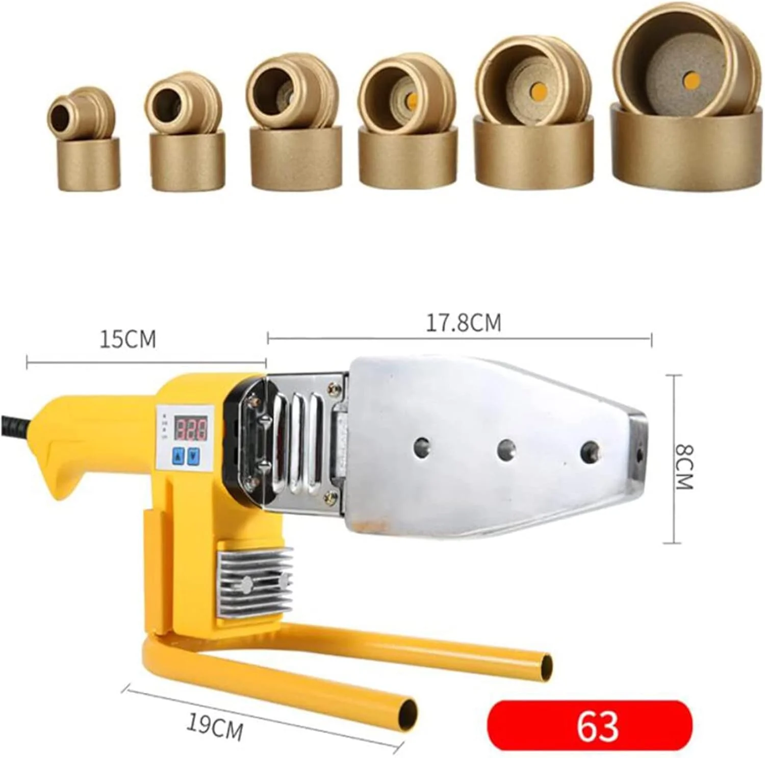 دستگاه جوش لوله آب گرم GZDZHP با قابلیت تنظیم دما 0-320℃، دستگاه جوش دستی فیوژن با نمایشگر دیجیتال برای جوشکاری پلاستیک Ppr، Pe، Pp (سایز: 6 ست) دستگاه جوش لوله آب گرم GZDZHP با قابلیت تنظیم دما 0-320℃، دستگاه جوش دستی فیوژن با نمایشگر دیجیتال برای جوشکاری پلاستیک Ppr، Pe، Pp (سایز: 6 ست)