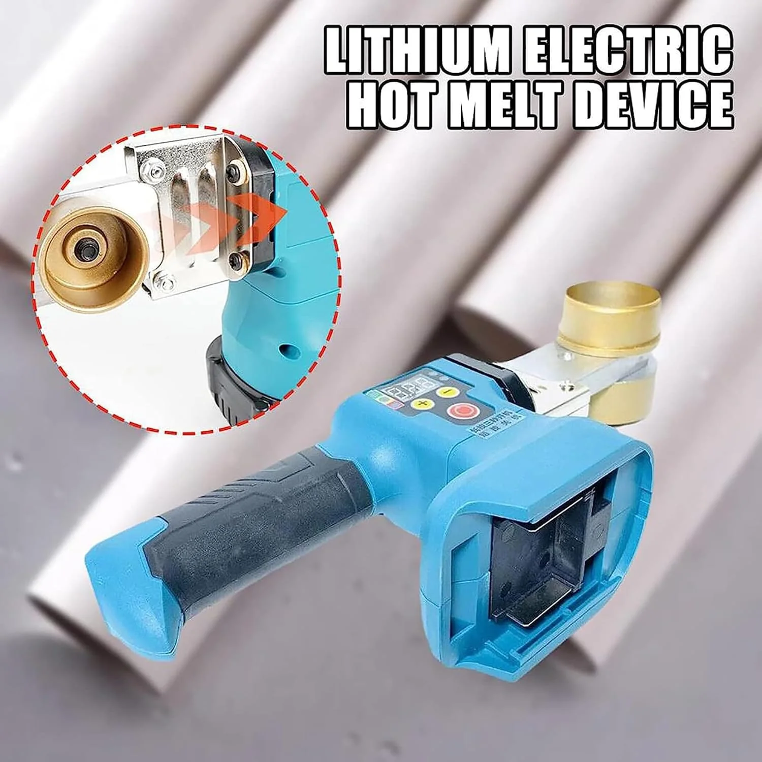 دستگاه جوش لوله پلاستیکی HmLotd، کیت جوشکار فیوژن سوکت بی سیم دستی، با دو باتری لیتیومی با قابلیت رهاسازی سریع، دستگاه جوش لوله PPR قابل شارژ با 3 سری قالب برای لوله PPR PE HDPE